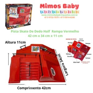 Pista Skate De Dedo Half  Rampa Vermelho  42 cm x 34 cm x 11 cm