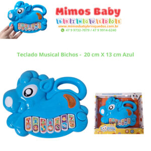 Piano Teclado Musical Bichos -  20 cm X 13 cm Azul