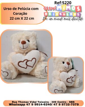 Urso de Pelúcia com Coração  -  22 cm X 22 cm
