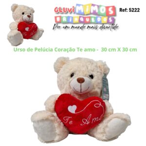 Urso de Pelúcia Coração Te amo -  30 cm X 30 cm