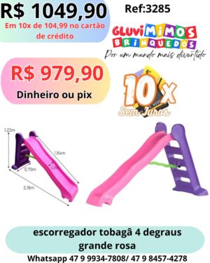 Escorregador - Tobogã  - 4 Degraus Grande Rosa