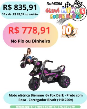 Moto Elétrica Biemme  6V Fox Dark Preta Rosa