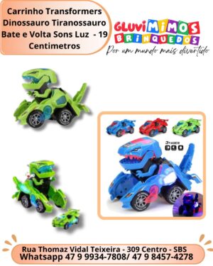 Carrinho Transformers Dinossauro Tiranossauro Bate e Volta Sons Luz  - 19 Centimetros