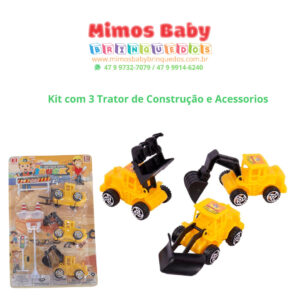Kit com 3 Trator de Construção e Acessórios
