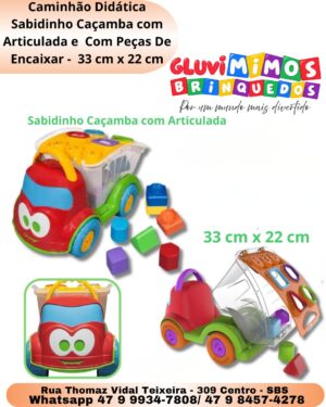 Caminhão Didática Sabidinho Caçamba com Articulada e  Com Peças De Encaixar -  33 cm x 22 cm