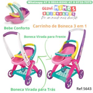 Carrinho bebê Conforto Infantil Maral 3 em 1 Rosa Colorido