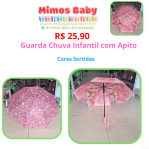 Guarda Chuva Infantil com Apito Menina - Cores Sortidas