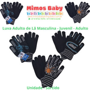 Luva Adulto de Lã Masculina - Juvenil - Adulto - Unidade - Sortido