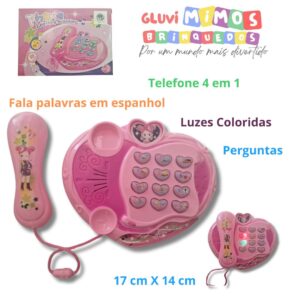 Telefone 4 em 1 Fala palavras em espanhol, Luzes Coloridas , Perguntas