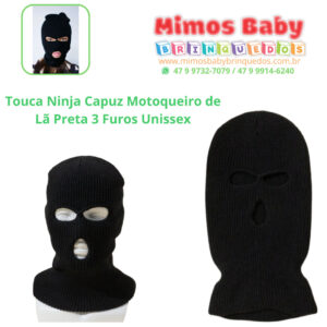 Touca Ninja Capuz Motoqueiro de Lã Preta 3 Furos Unissex