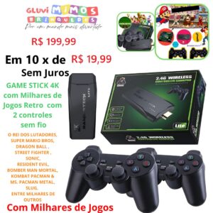 GAME STICK 4K com Milhares de Jogos Retro  com 2 controles  sem fio