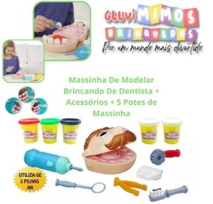 Massinha De Modelar Brincando De Dentista + Acessórios + 5 Potes de Massinha