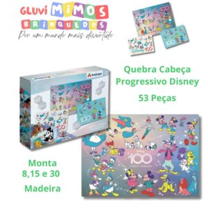 Quebra Cabeça Progressivo Disney  53 Peças , Monta, 8,15 e 30, Madeira