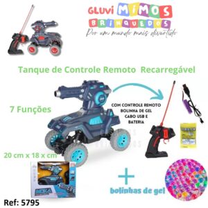 Tanque de Controle Remoto  Recarregável - 7 Funções - 20 cm x 18 x cm