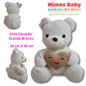 Urso Coração  Grande Branco 50 cm X 35 cm