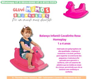 Balanço Infantil Cavalinho Rosa Homeplay