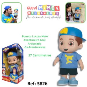 Boneco Luccas Neto Aventureiro Azul  Articulado  Os Aventureiros - 27 Centimetros