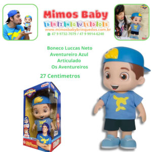 Boneco Luccas Neto Aventureiro Azul  Articulado  Os Aventureiros - 27 Centimetros