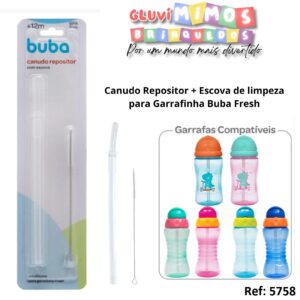 Canudo Repositor + Escova de limpeza para Garrafinha Buba Fresh