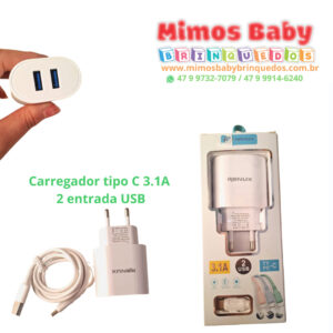 Carregador tipo C 3.1A  2 entrada USB