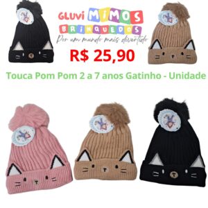 Touca Pom Pom 2 a 7 anos Gatinho - Unidade