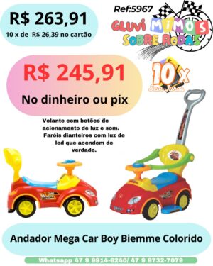 Andador Mega Car Boy Biemme  Colorido