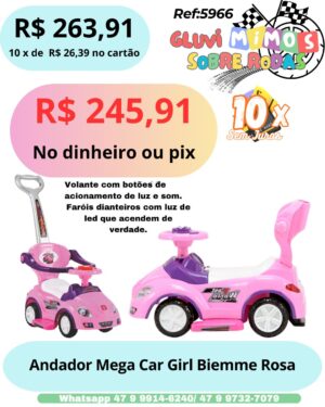 Andador Mega Car Girl Biemme  Rosa