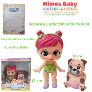 Boneca e Cachorrinho 100% Vinil Love Pets Baby