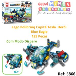 Blocos Polibrinq Capitã Tesla  Herói - Blue Eagle   125 Peças