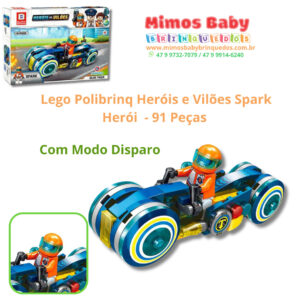 Blocos Polibrinq Heróis e Vilões Spark Herói  - 91 Peças  Blue Tiger