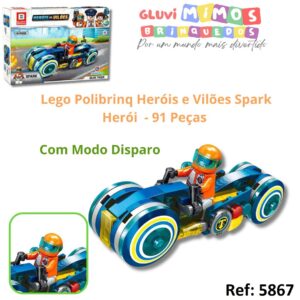 Blocos Polibrinq Heróis e Vilões Spark Herói  - 91 Peças  Blue Tiger
