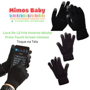 Luva De Lã Frio Inverno Adulto Preta Touch Screen Unissex - Toque na Tela