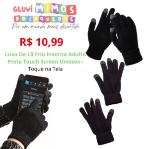 Luva De Lã Frio Inverno Adulto Preta Touch Screen Unissex - Toque na Tela