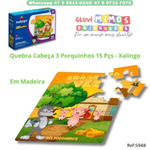 Quebra Cabeça 3 Porquinhos 15 Pçs - Xalingo Em Madeira