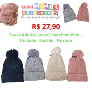 Touca Adulto/ Juvenil com Pom Pom  - Unidade - Sortido - Forrado