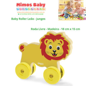 Baby Roller Leão - Junges  Roda Livre - Madeira - 18 cm x 15 cm