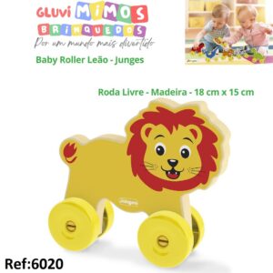 Baby Roller Leão - Junges  Roda Livre - Madeira - 18 cm x 15 cm