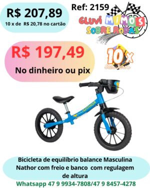 Bicicleta Balance Bike Masculina Nathor Azul