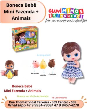 Boneca Bebê  Mini Fazenda + Animais