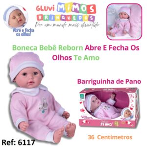 Boneca Bebê Reborn Abre E Fecha Os Olhos Te Amo - 36  Centimetros