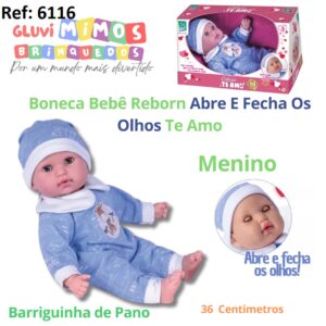 Boneca Bebê Reborn Abre E Fecha Os Olhos Te Amo - Menino