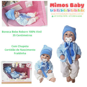Boneca Boneco Menino Bebe Reborn 100% Vinil - 35 Centimetros