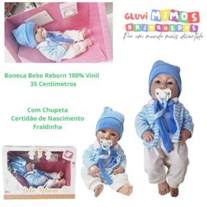 Boneca Boneco Menino Bebe Reborn 100% Vinil - 35 Centimetros
