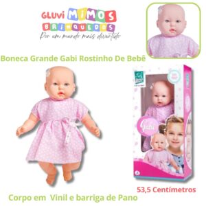 Boneca Grande Gabi Rostinho De Bebê - 53,5 Centímetros Corpo em  Vinil e barriga de Pano