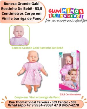 Boneca Grande Gabi Rostinho De Bebê - 53,5 Centímetros Corpo em  Vinil e barriga de Pano