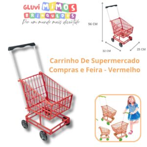 Carrinho De Supermercado Compras e Feira - Vermelho