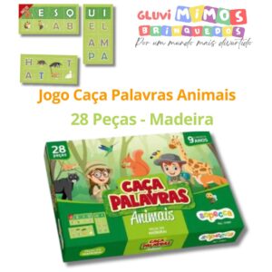 Jogo Caça Palavras Animais  28 Peças - Madeira