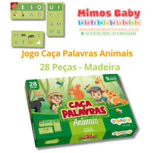 Jogo Caça Palavras Animais  28 Peças - Madeira