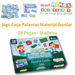 Jogo Caça Palavras Material Escolar  28 Peças - Madeira