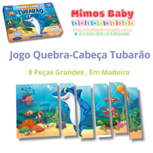 Jogo Quebra-Cabeça Tubarão - Sopecca - 8 Peças Grandes , Em Madeira